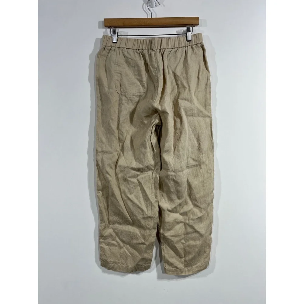 Quince Coastal Minimalist 100% European Linen Wide Leg Pants Beige Womens Medium